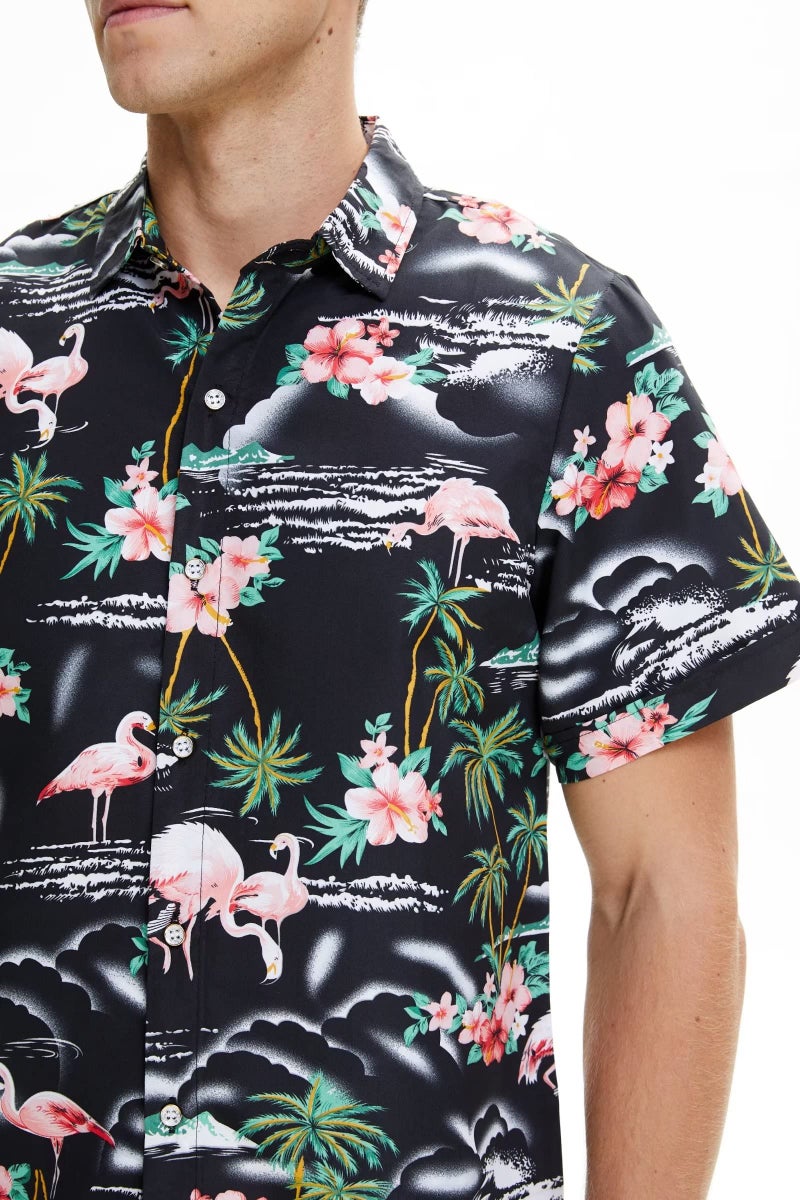 SSLR Mens Hawaiian Shirt Flamingos Casual Short Sleeve Button Down Shirts Aloha Shirt (Large, Black) - Image 4